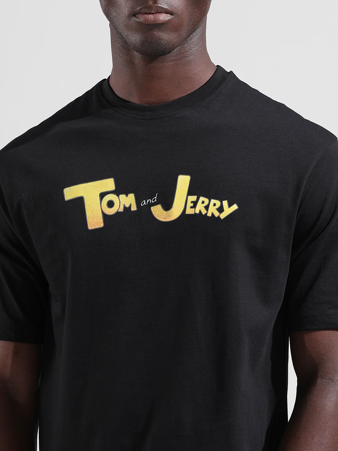 Men's Black Boxy Fit Character Tom & Jerry Printed Crew Neck T-Shirt - Image 2