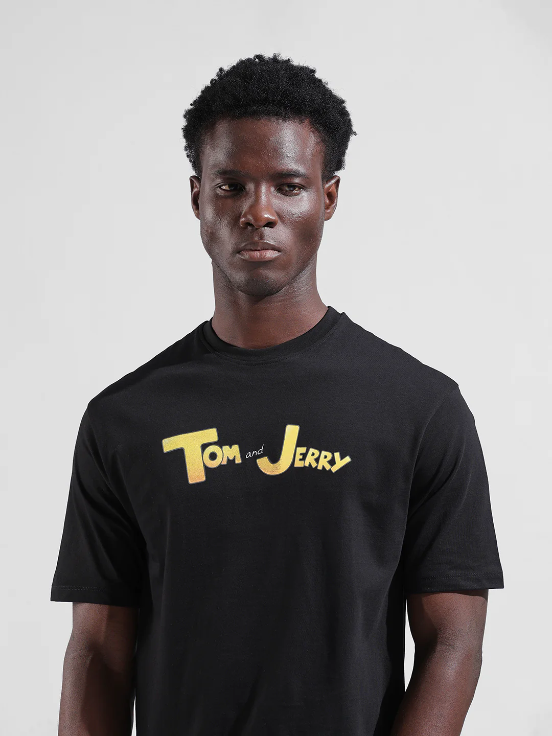 Men's Black Boxy Fit Character Tom & Jerry Printed Crew Neck T-Shirt - Image 3