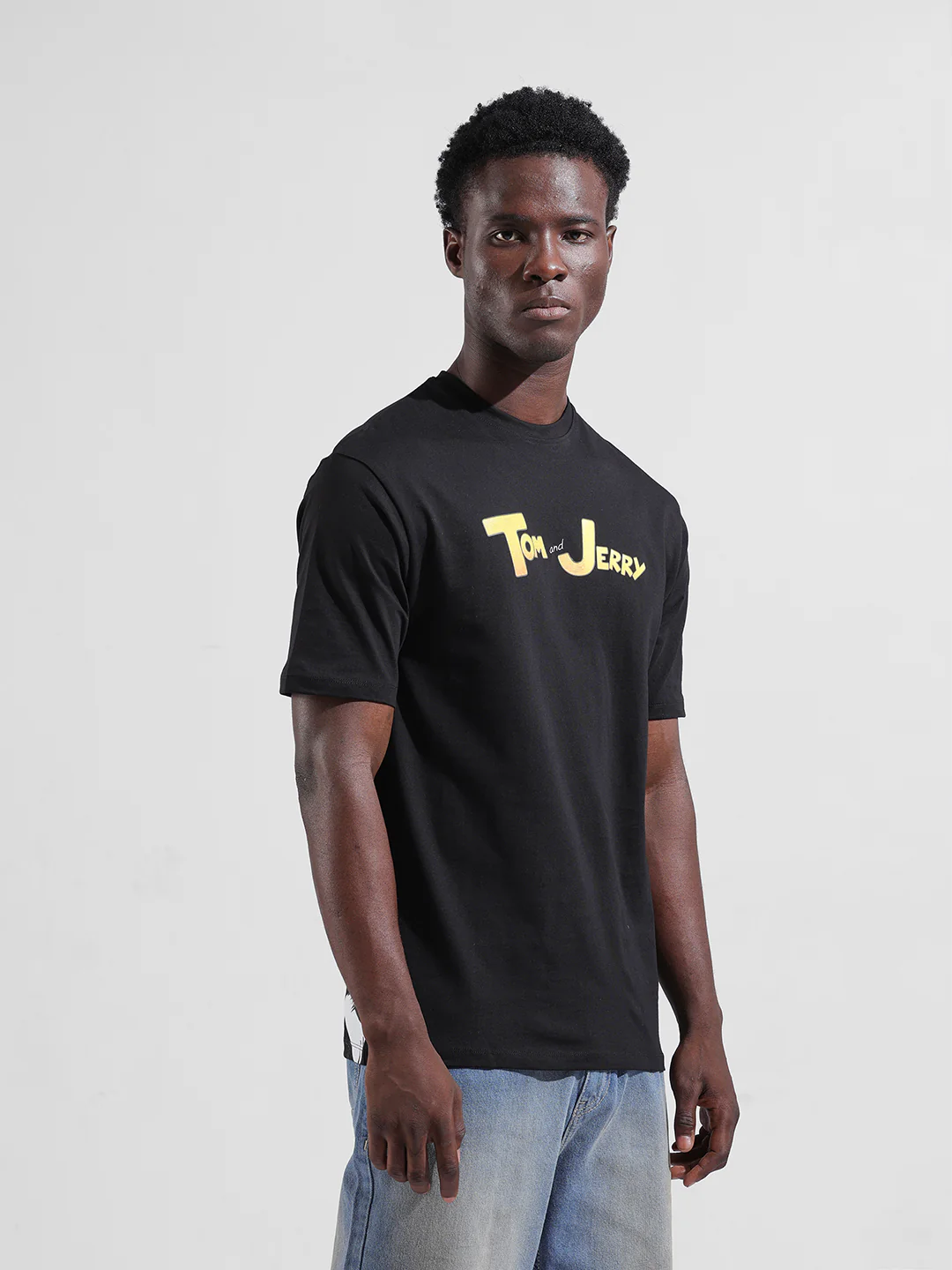 Men's Black Boxy Fit Character Tom & Jerry Printed Crew Neck T-Shirt - Image 6