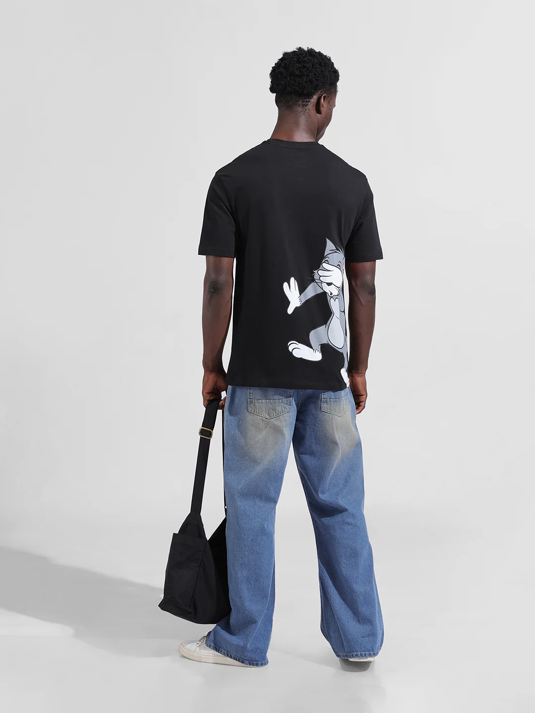 Men's Black Boxy Fit Character Tom & Jerry Printed Crew Neck T-Shirt - Image 8