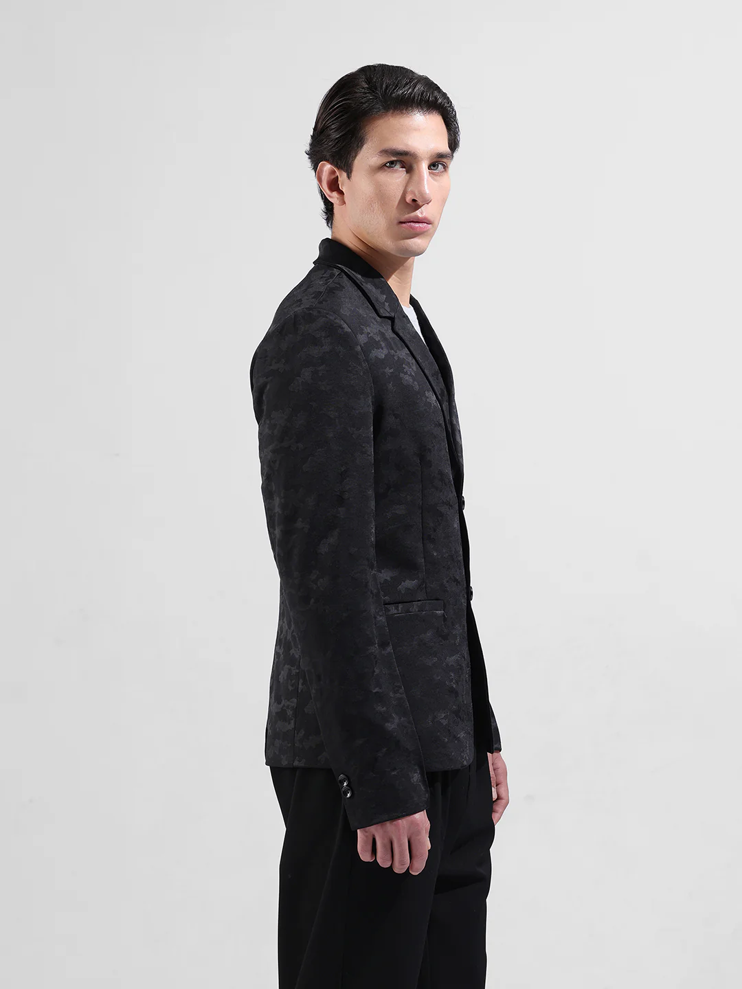 Men's Black Regular Fit Printed Casual Blazer - Image 3