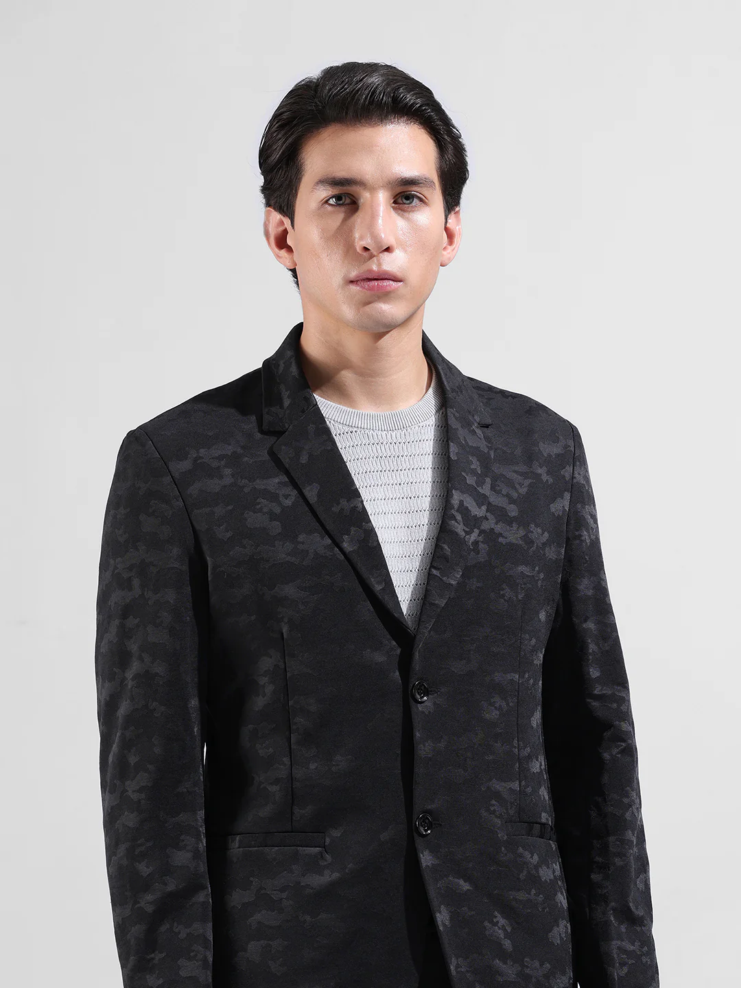 Men's Black Regular Fit Printed Casual Blazer - Image 4