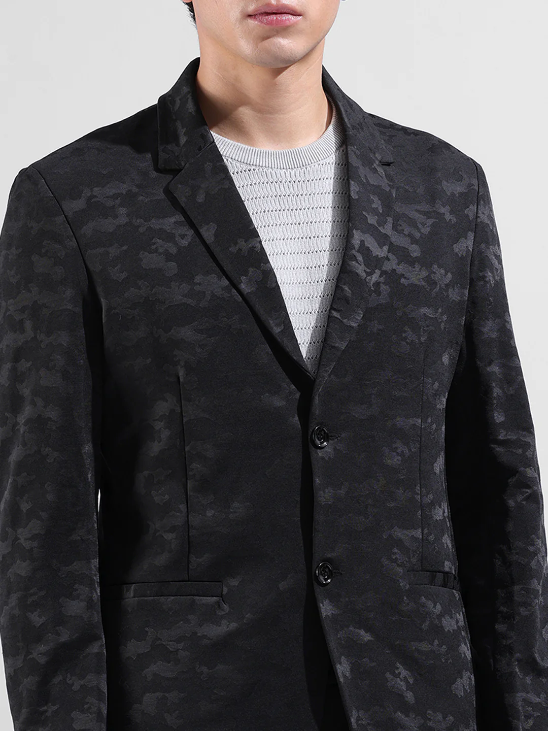 Men's Black Regular Fit Printed Casual Blazer - Image 5