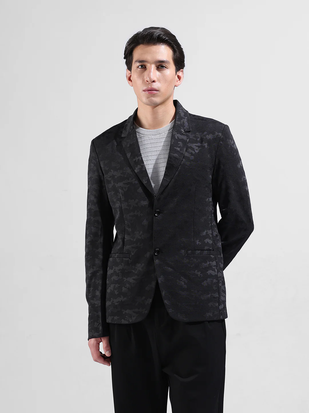 Men's Black Regular Fit Printed Casual Blazer - Image 6