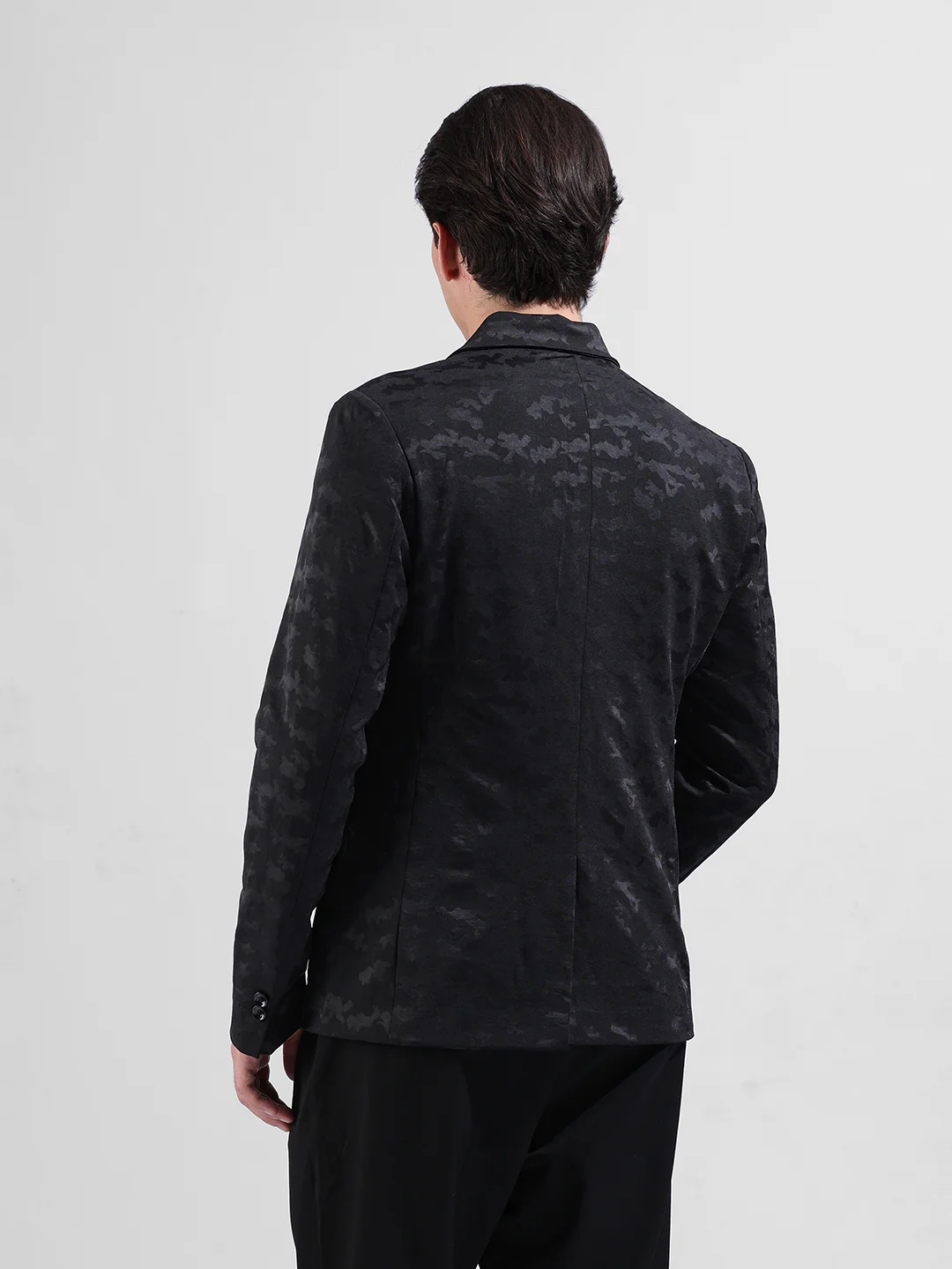 Men's Black Regular Fit Printed Casual Blazer - Image 7
