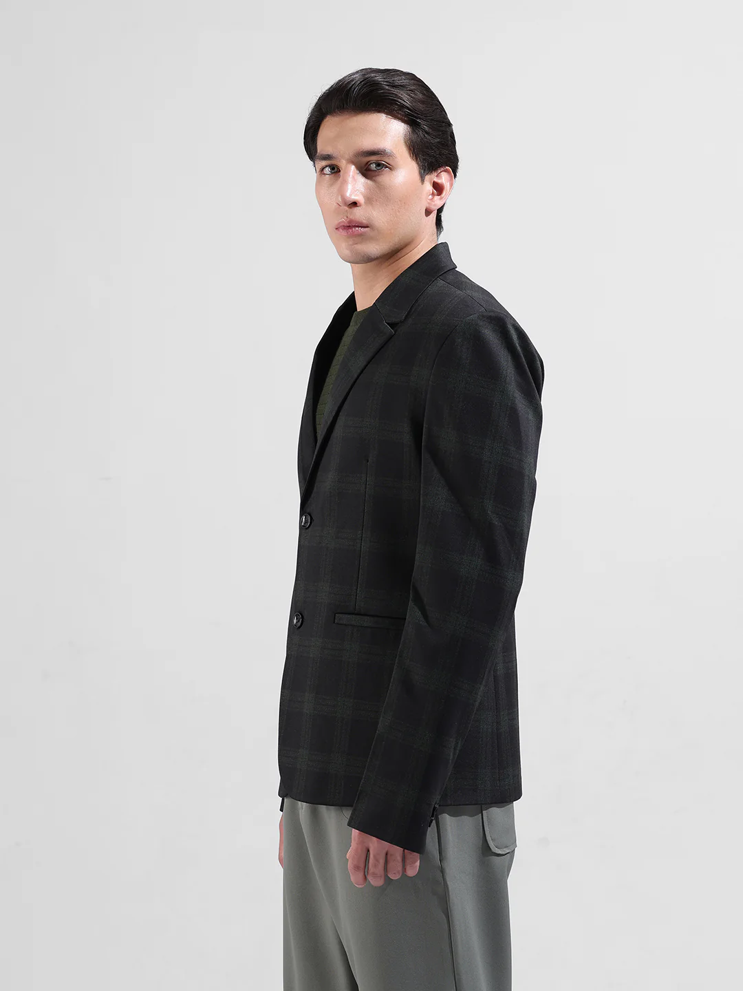Men's Black Regular Fit Checked Casual Blazer - Image 2