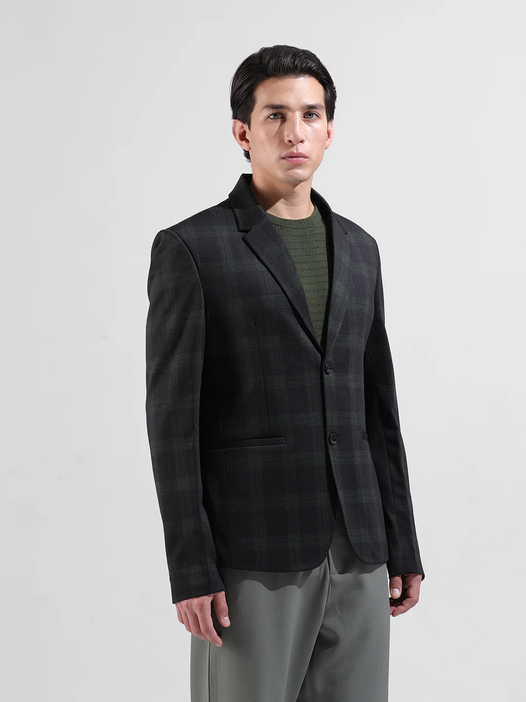 Men's Black Regular Fit Checked Casual Blazer - Image 3