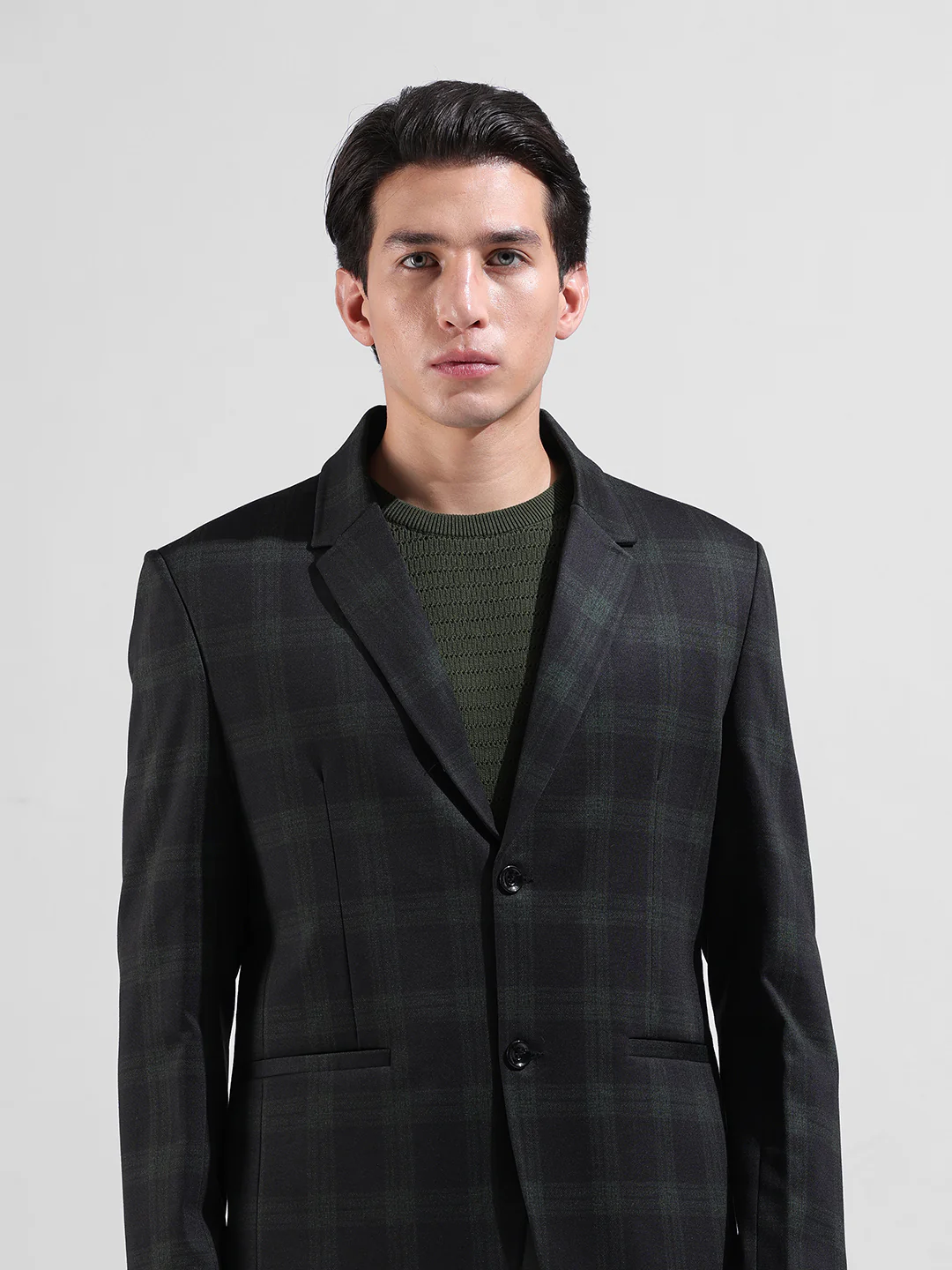 Men's Black Regular Fit Checked Casual Blazer - Image 4