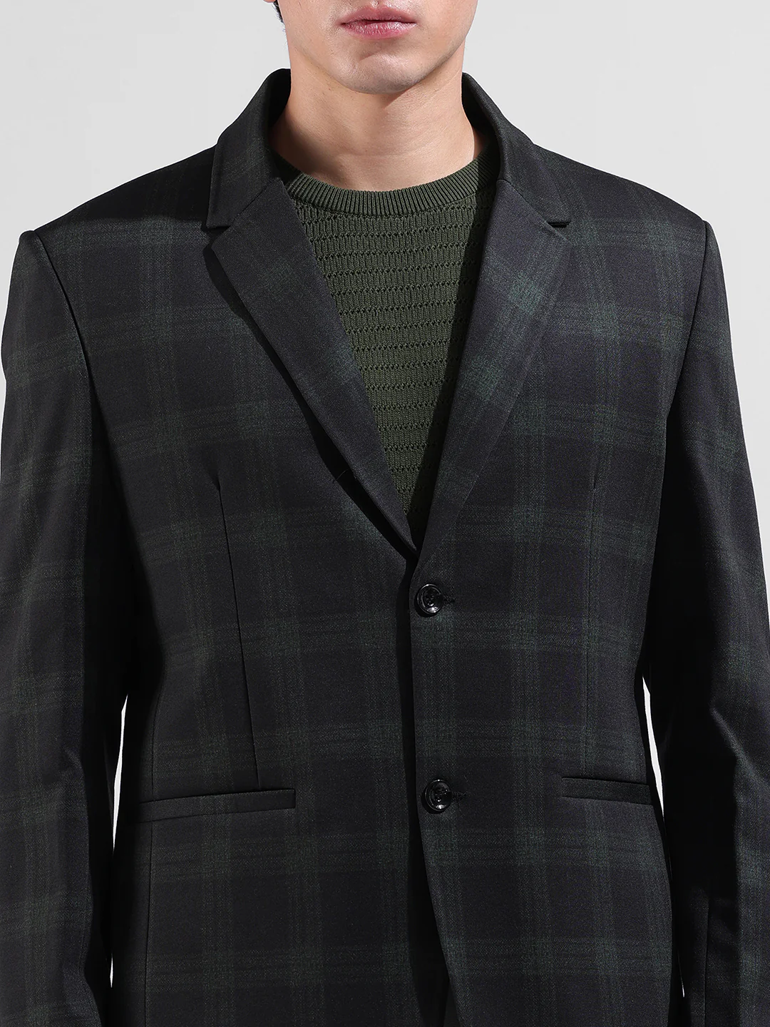 Men's Black Regular Fit Checked Casual Blazer - Image 5