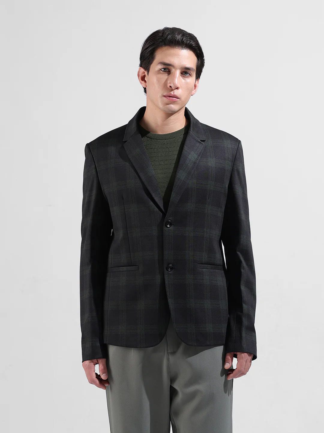 Men's Black Regular Fit Checked Casual Blazer - Image 6