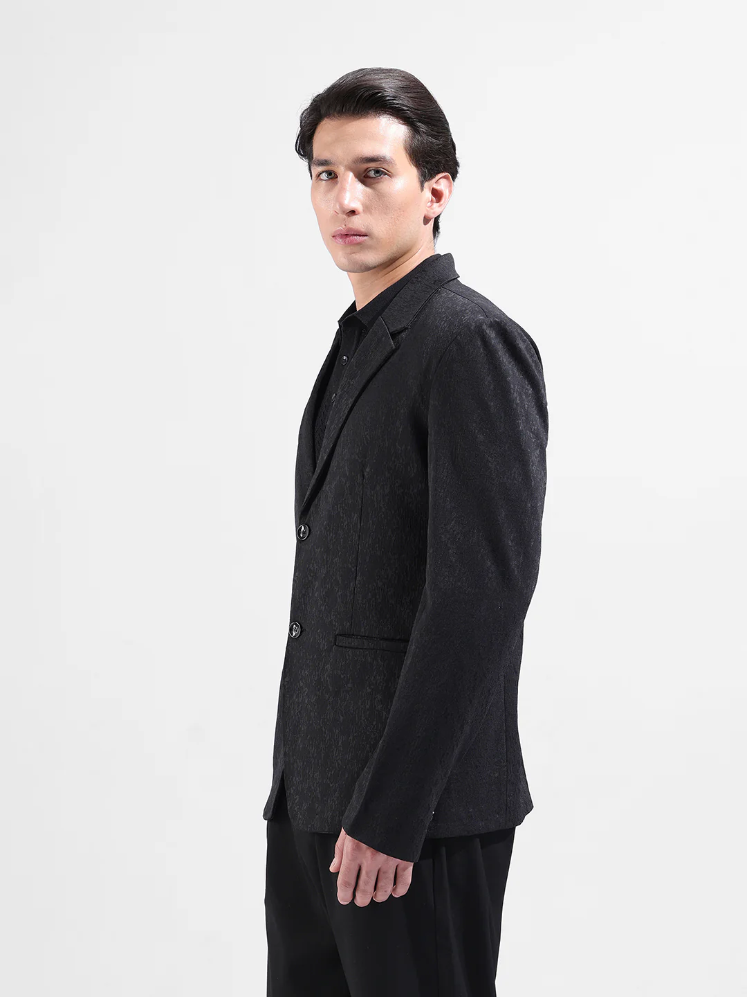 Men's Black Regular Fit Printed Casual Blazer - Image 2