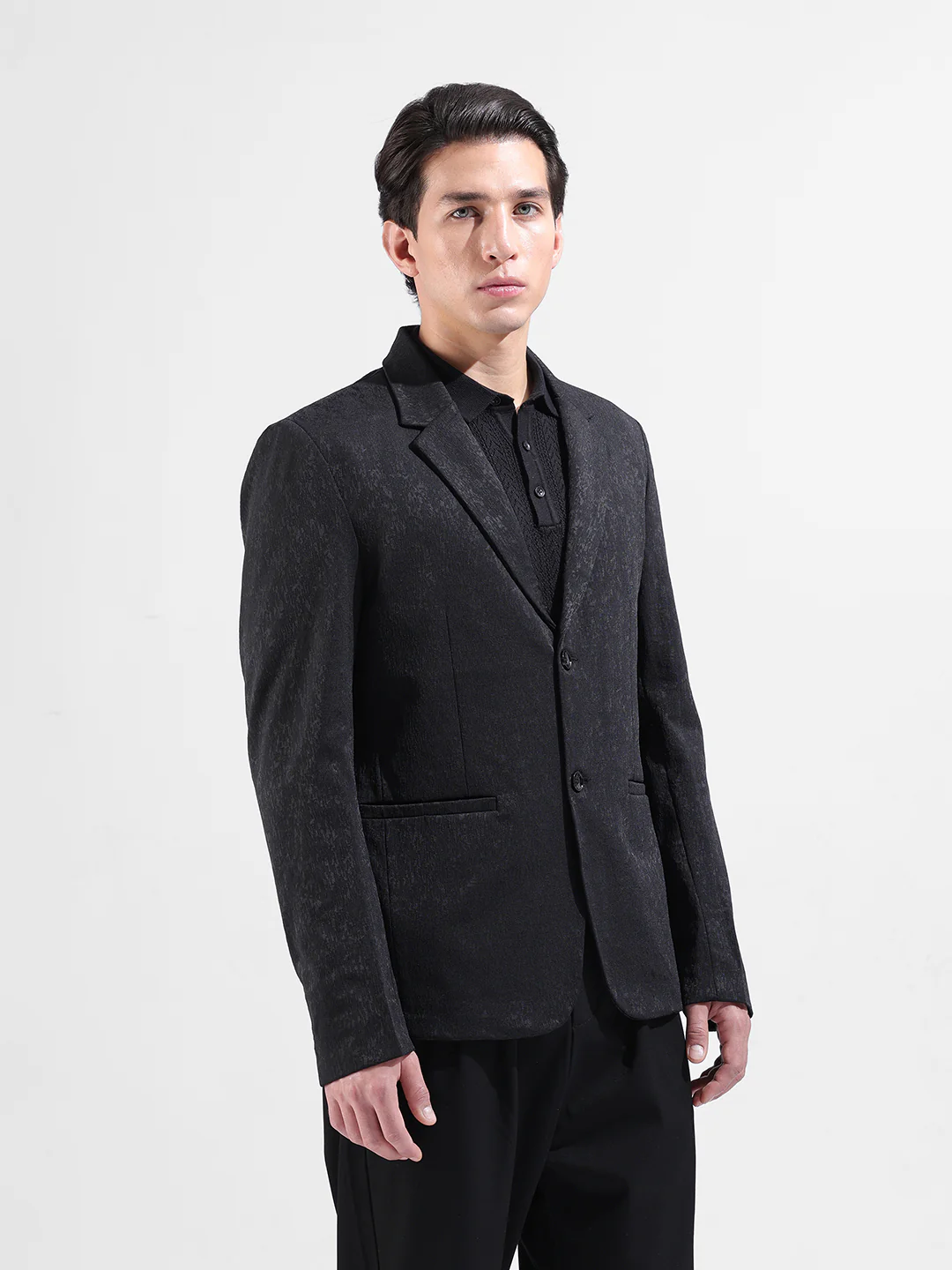 Men's Black Regular Fit Printed Casual Blazer - Image 3
