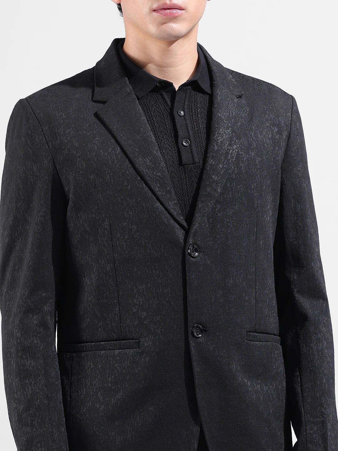 Men's Black Regular Fit Printed Casual Blazer - Image 5