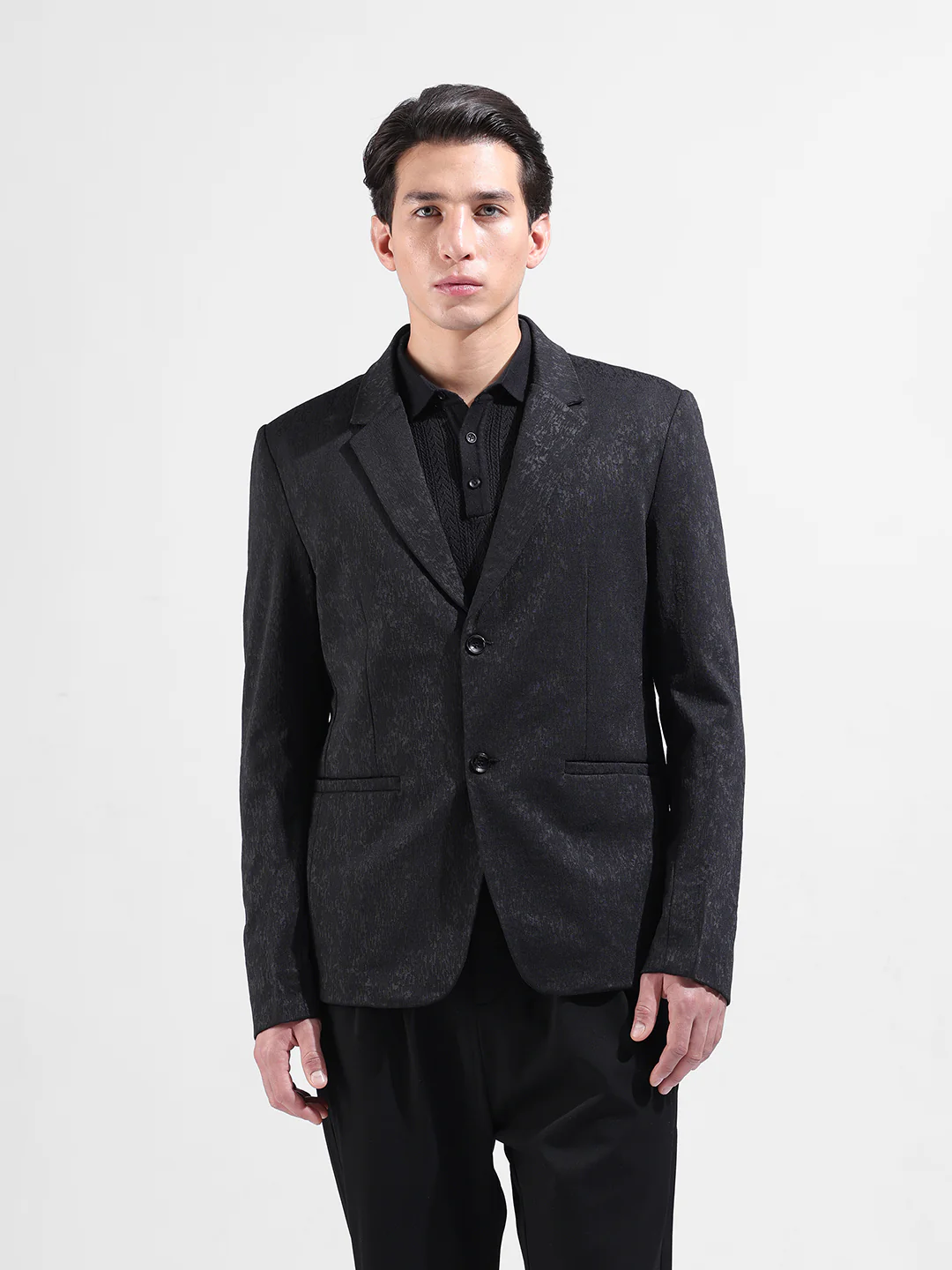 Men's Black Regular Fit Printed Casual Blazer - Image 6