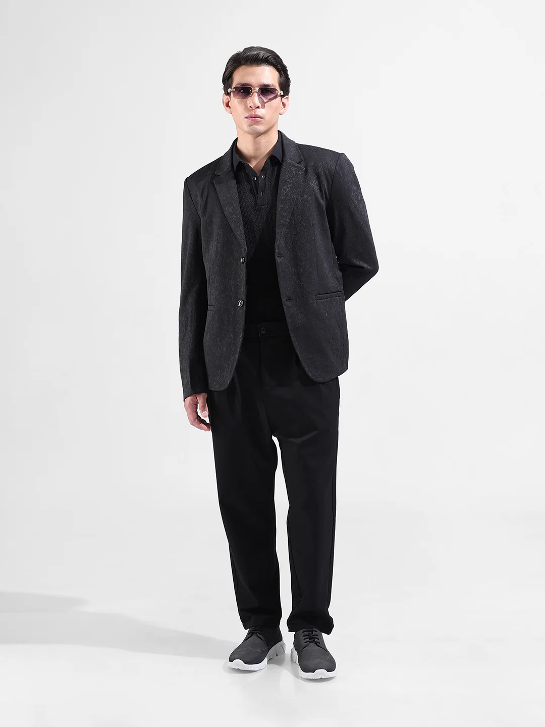 Men's Black Regular Fit Printed Casual Blazer - Image 8