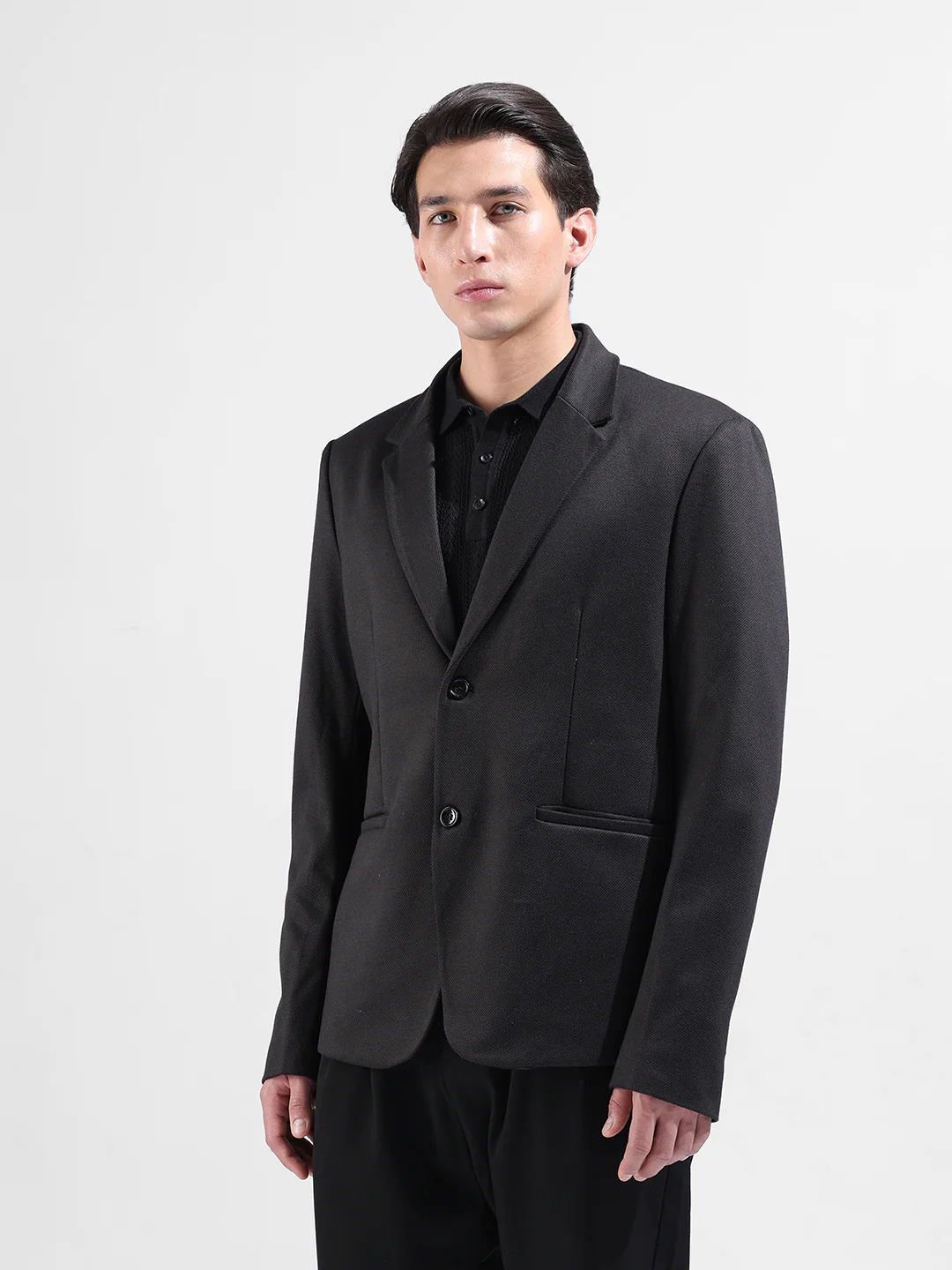 Men's Black Regular Fit Printed Casual Blazer - Image 2