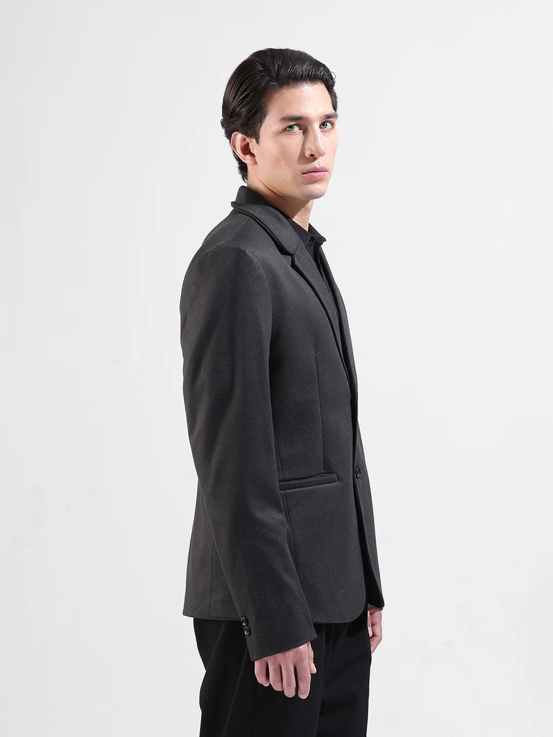 Men's Black Regular Fit Printed Casual Blazer - Image 3