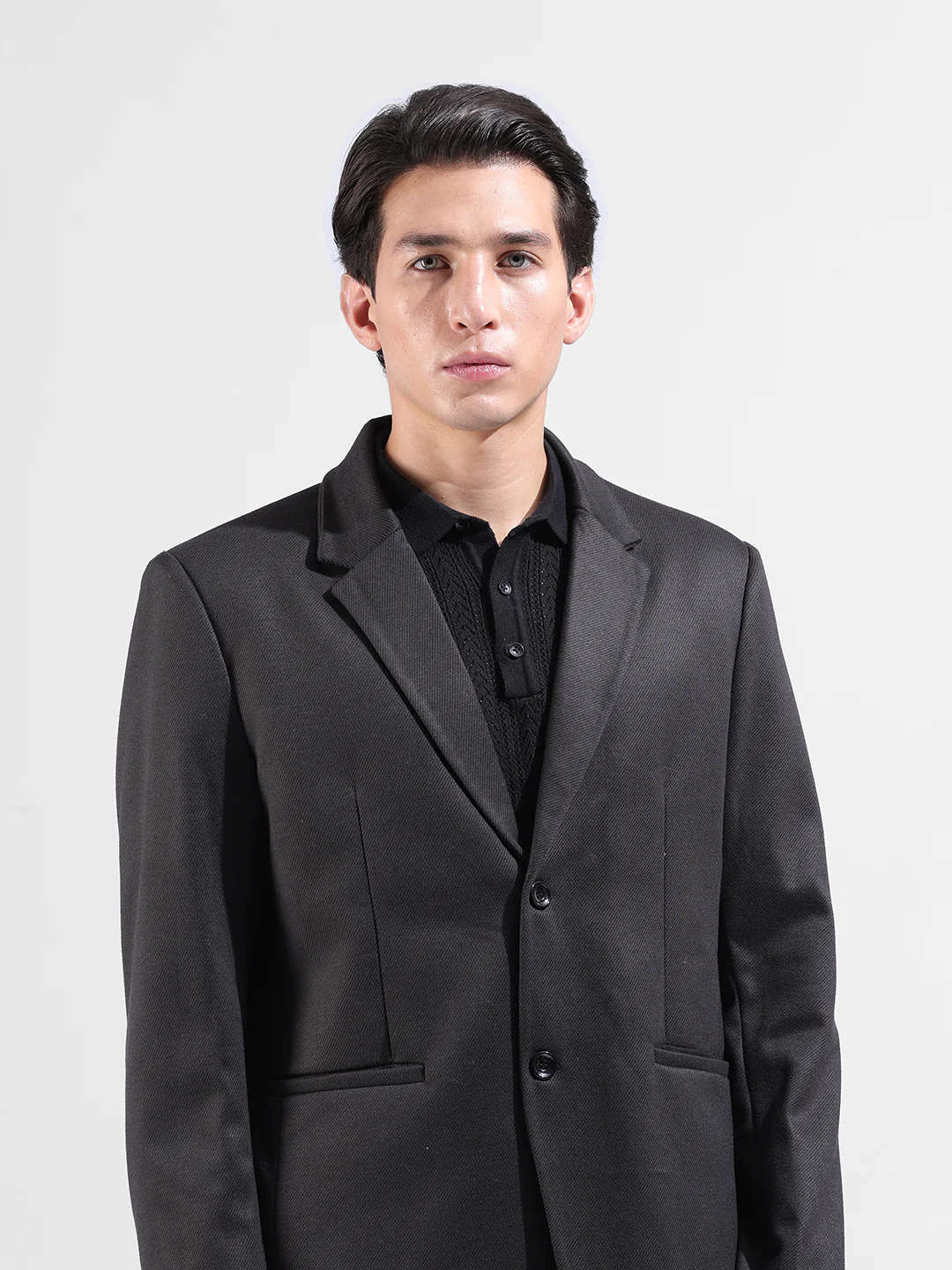 Men's Black Regular Fit Printed Casual Blazer - Image 4