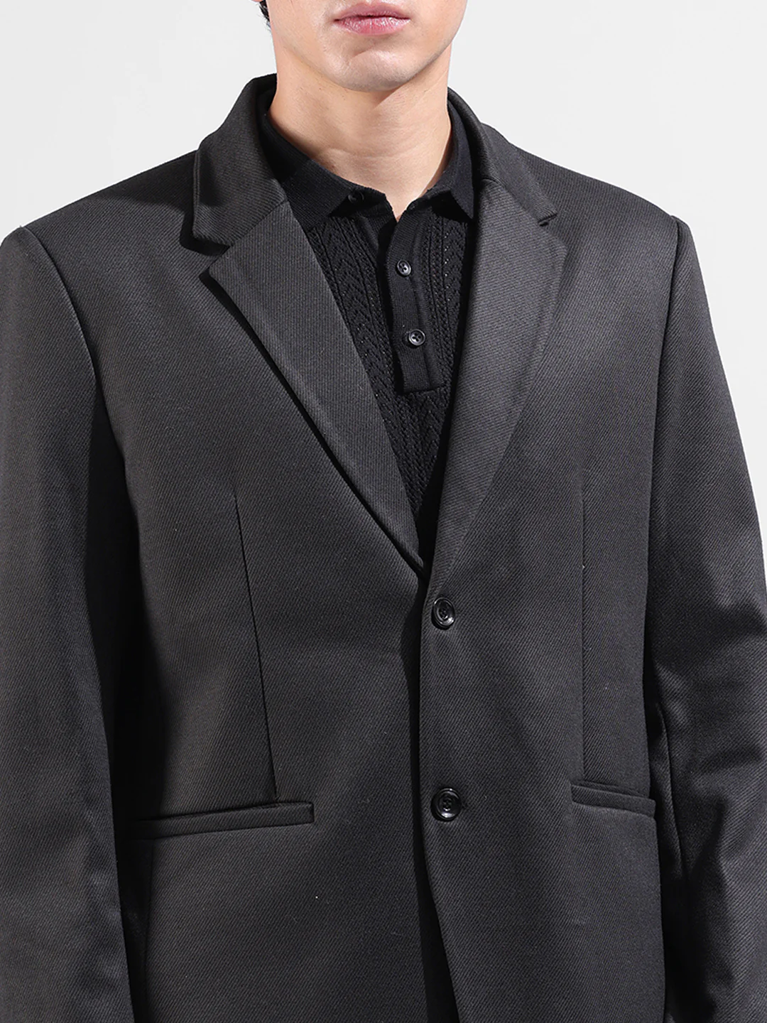Men's Black Regular Fit Printed Casual Blazer - Image 5