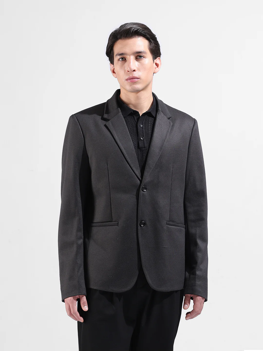 Men's Black Regular Fit Printed Casual Blazer - Image 6
