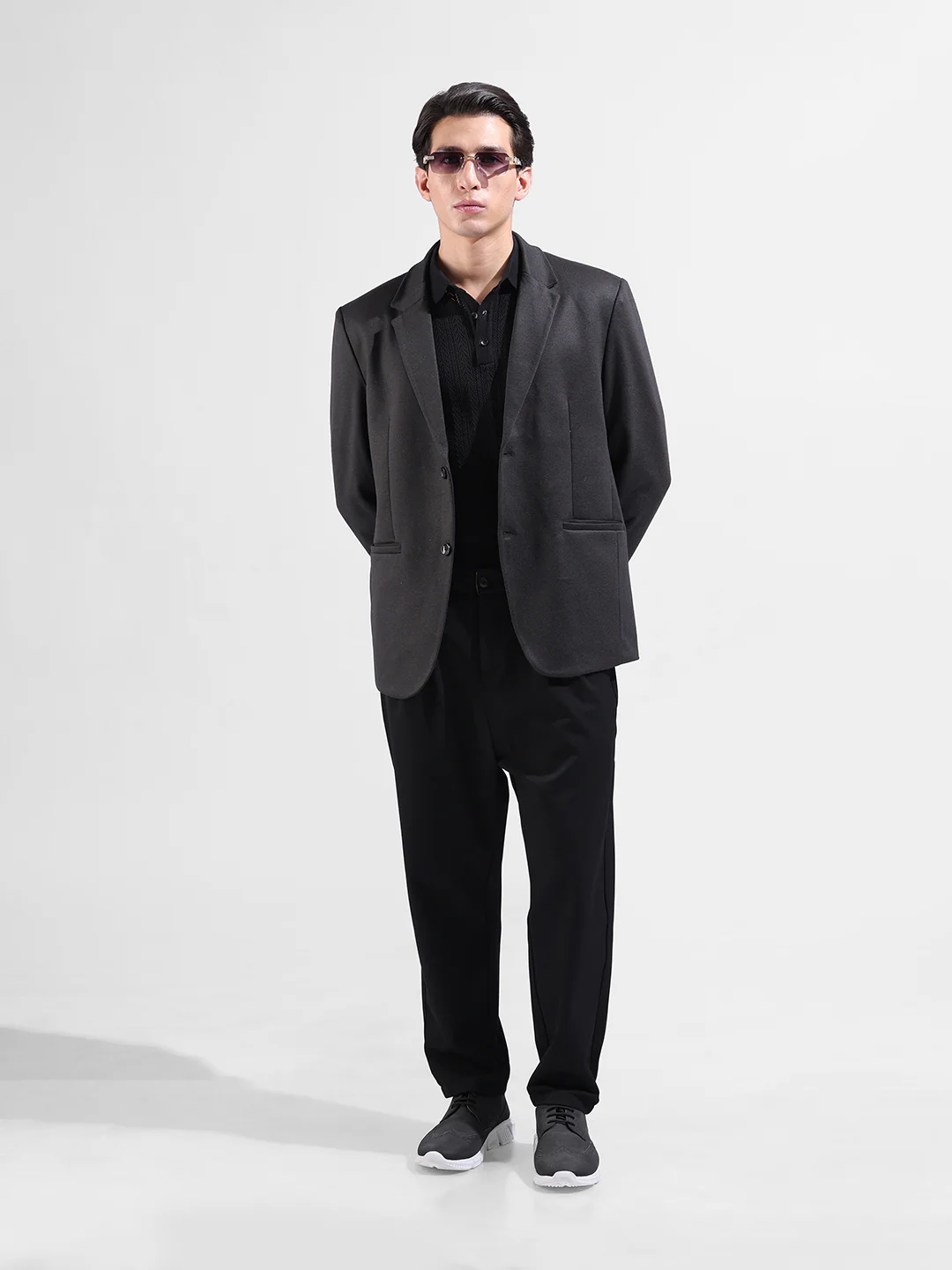 Men's Black Regular Fit Printed Casual Blazer - Image 8