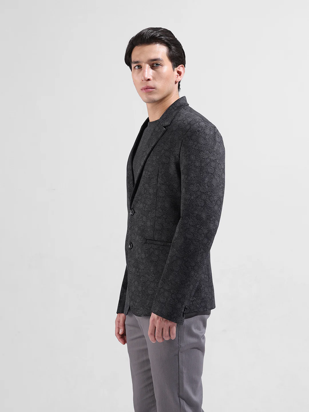Men's Black Regular Fit Printed Casual Blazer - Image 2