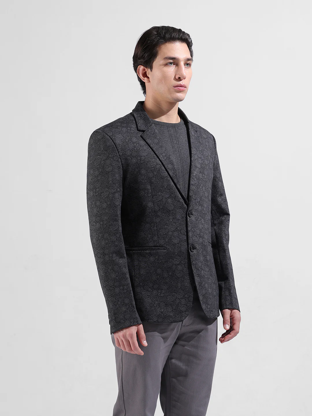 Men's Black Regular Fit Printed Casual Blazer - Image 3