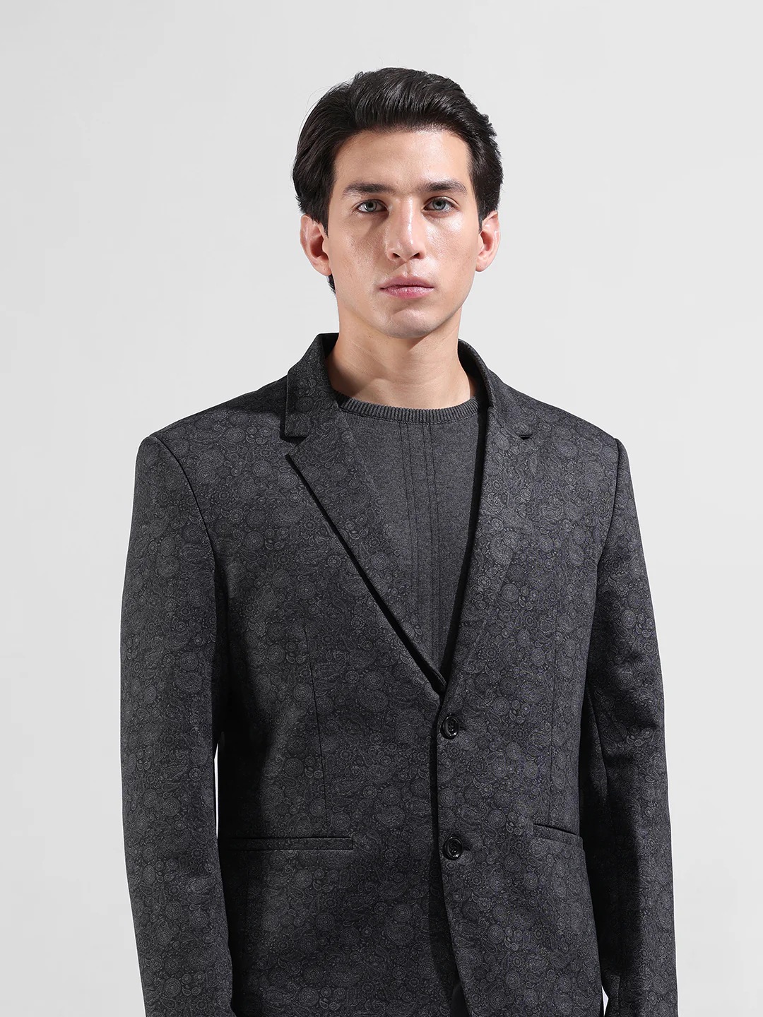 Men's Black Regular Fit Printed Casual Blazer - Image 4