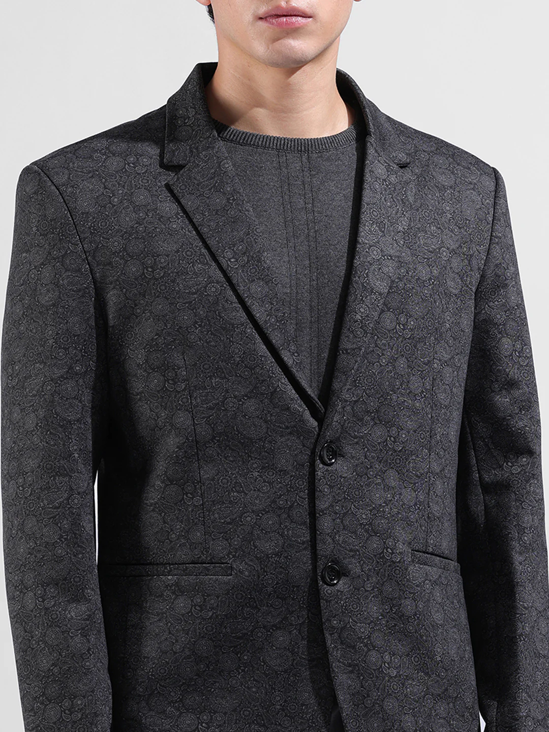 Men's Black Regular Fit Printed Casual Blazer - Image 5