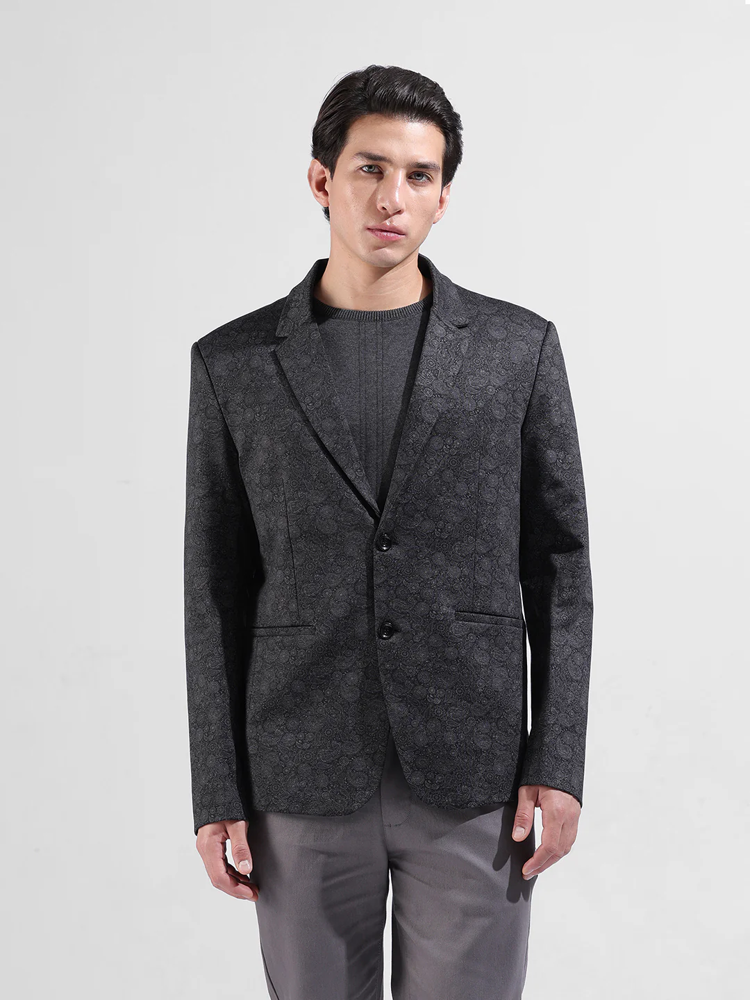 Men's Black Regular Fit Printed Casual Blazer - Image 6
