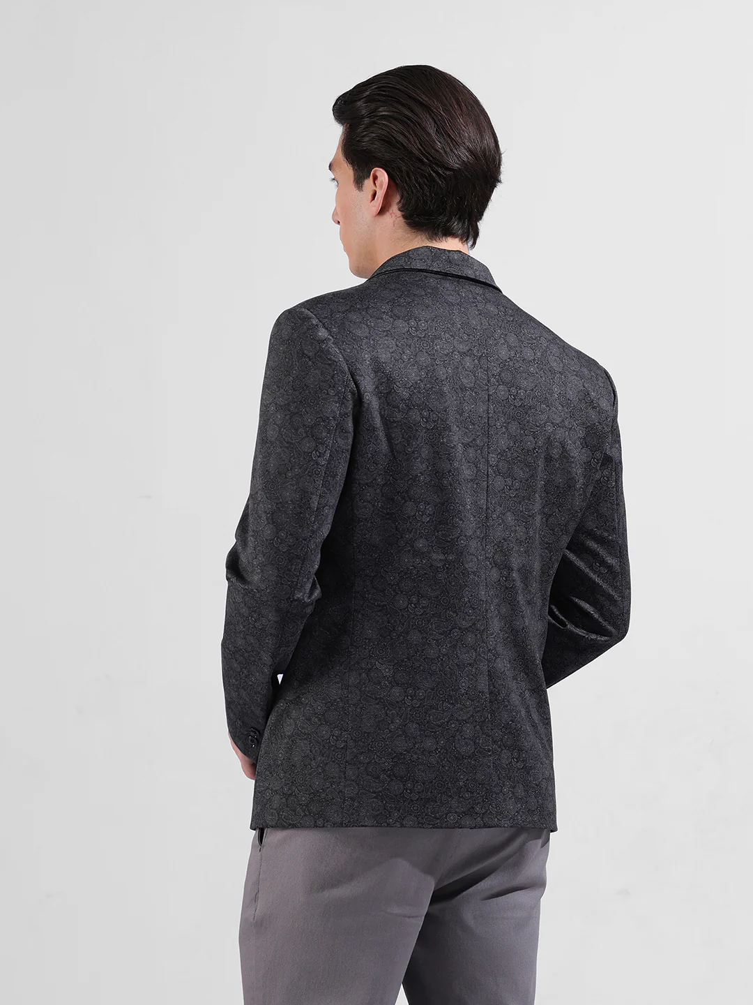 Men's Black Regular Fit Printed Casual Blazer - Image 7