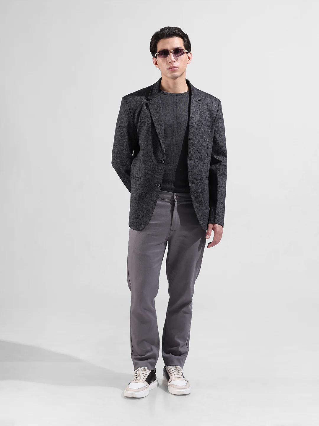 Men's Black Regular Fit Printed Casual Blazer - Image 8