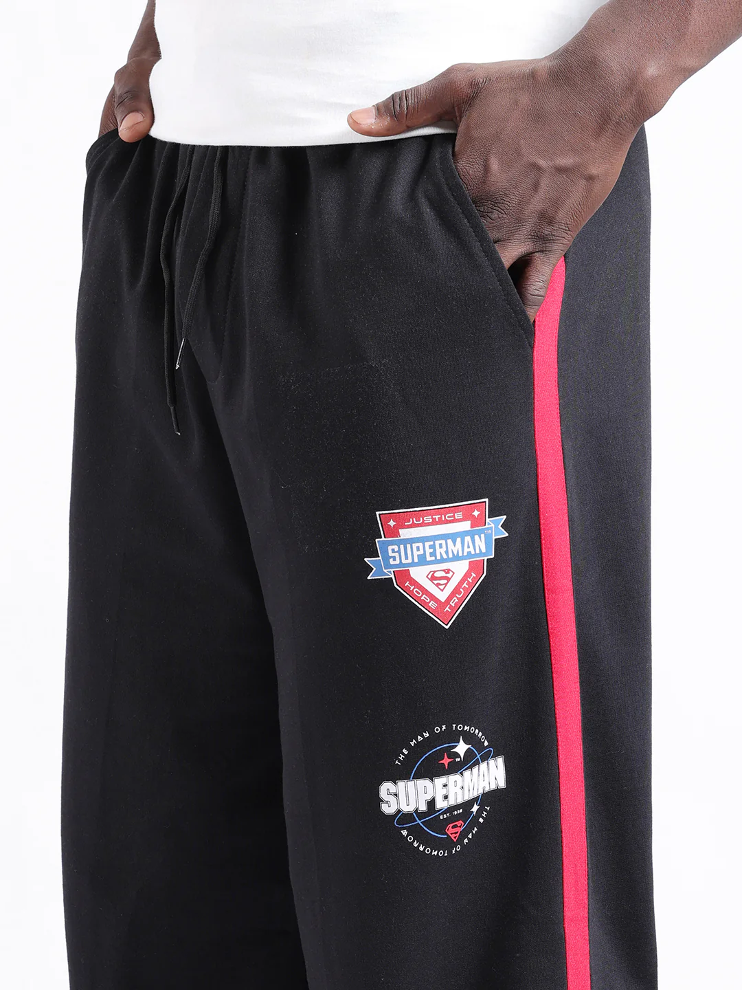 Men's Black Loose Fit Character Superman Printed Joggers - Image 4