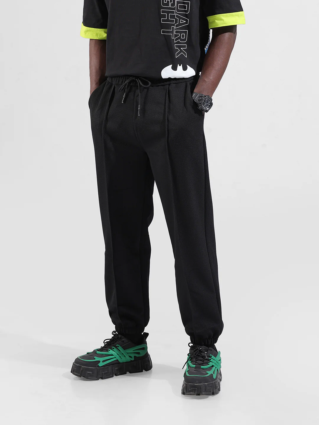 Men's Black Loose Fit Textured Athletic  Jogger - Image 2