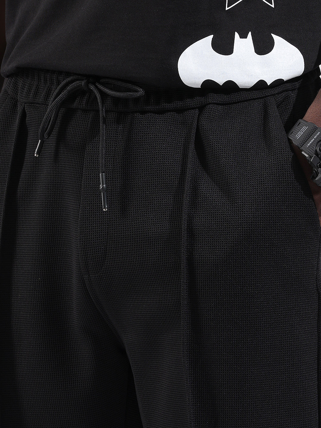 Men's Black Loose Fit Textured Athletic  Jogger - Image 5