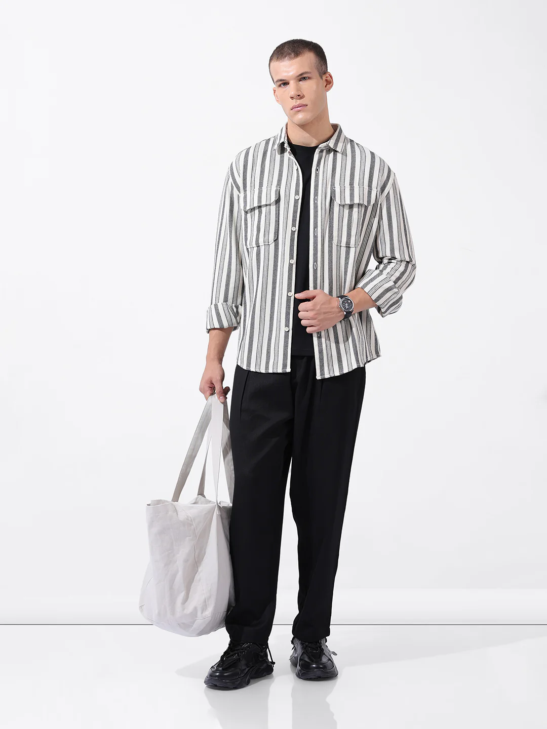 Men's Black Loose Fit Solid Resort Wear Trouser - Image 7