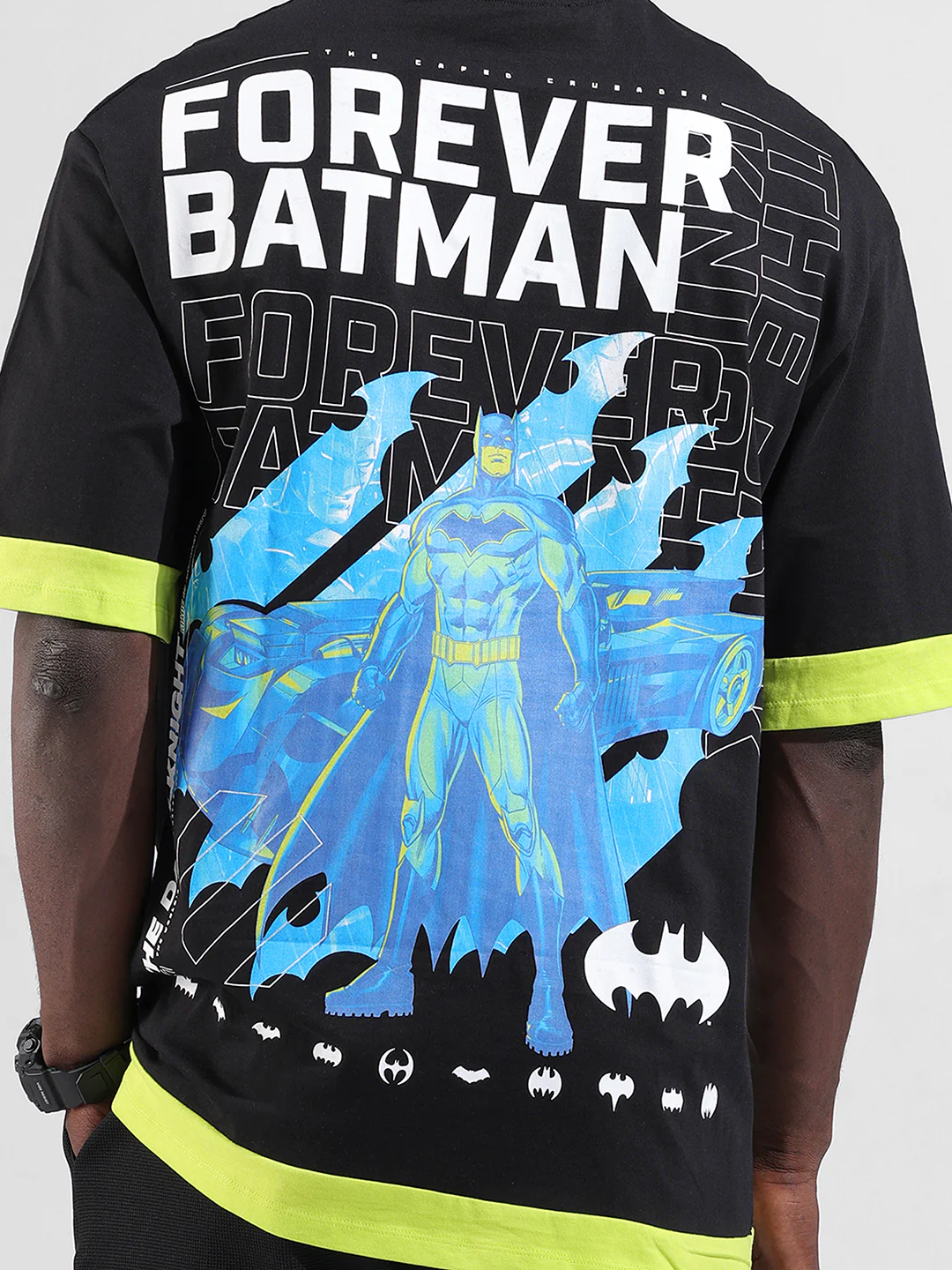 Men's Black Oversized Fit Character Batman Printed Crew Neck T-Shirt - Image 3