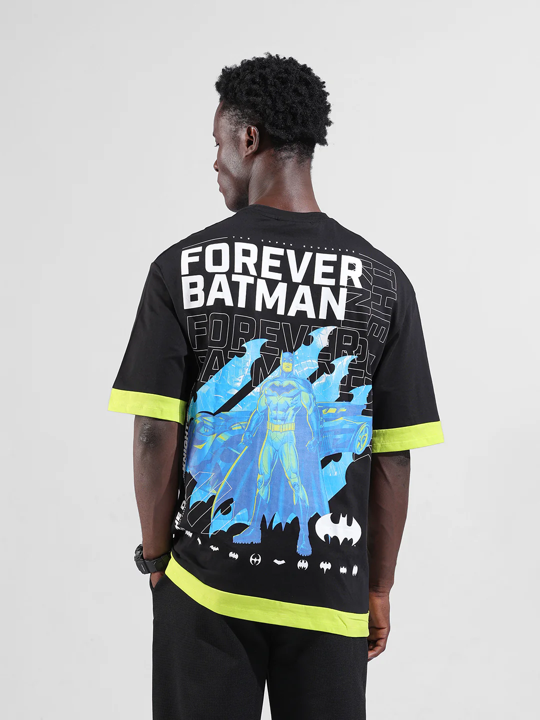 Men's Black Oversized Fit Character Batman Printed Crew Neck T-Shirt - Image 4
