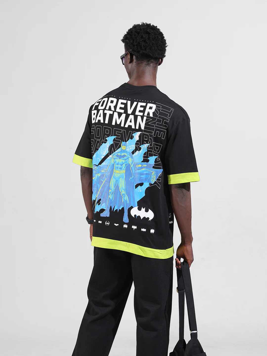 Men's Black Oversized Fit Character Batman Printed Crew Neck T-Shirt - Image 6