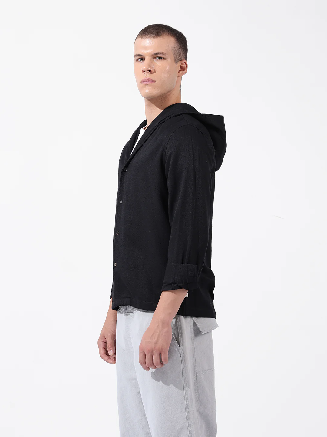 Men's Black Regular Fit Solid Bohemian Printed Shirt - Image 2