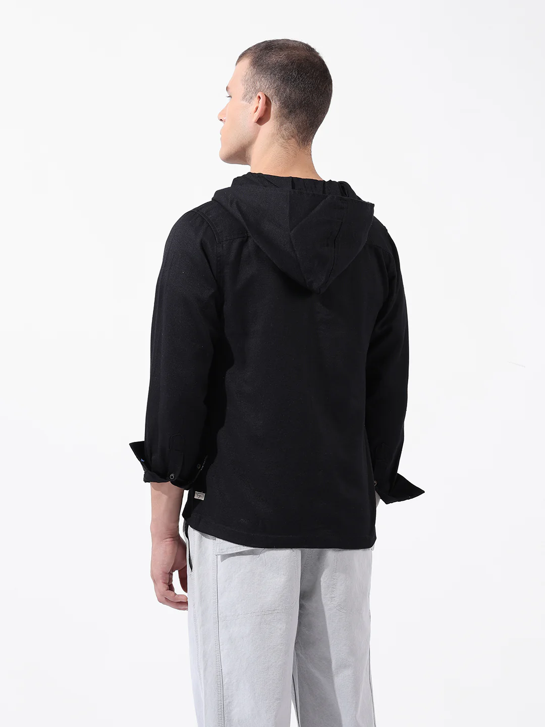 Men's Black Regular Fit Solid Bohemian Printed Shirt - Image 4