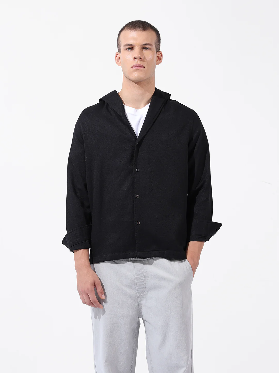 Men's Black Regular Fit Solid Bohemian Printed Shirt - Image 7
