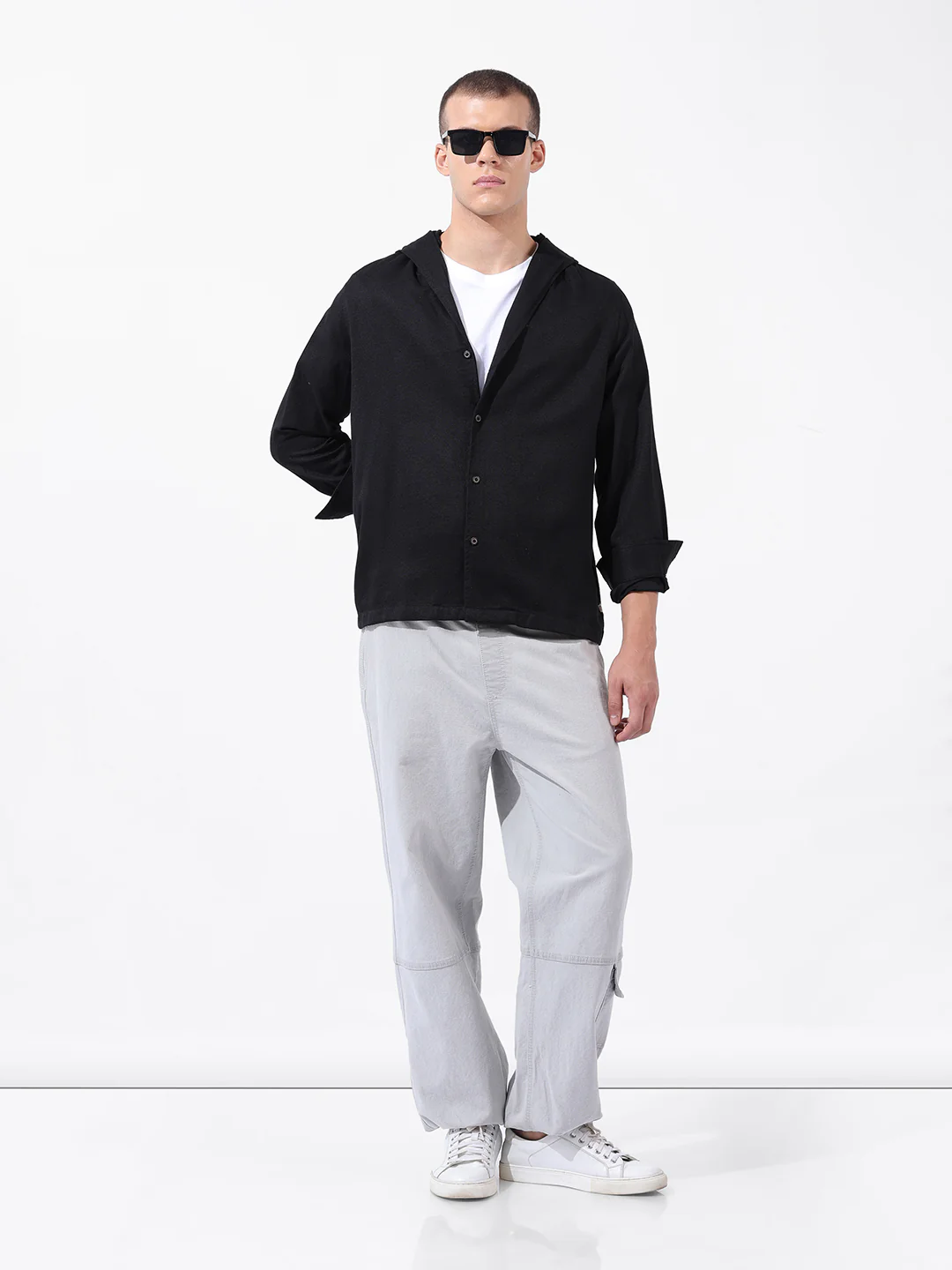 Men's Black Regular Fit Solid Bohemian Printed Shirt - Image 8