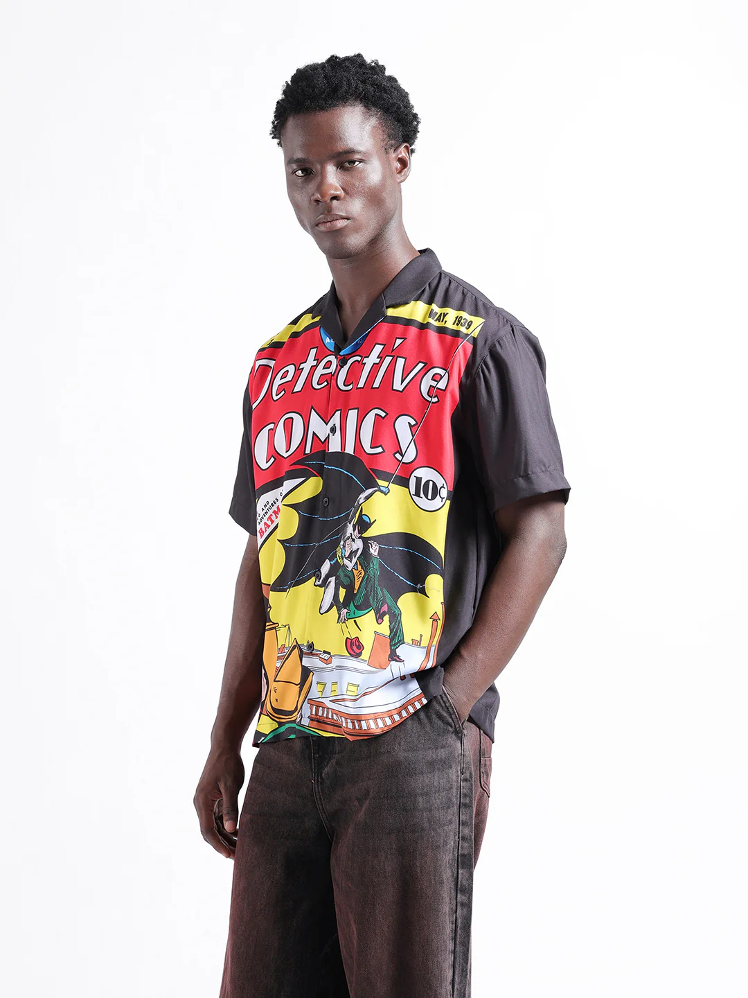 Men's Black Relaxed Fit Character Batman Printed Shirt - Image 3