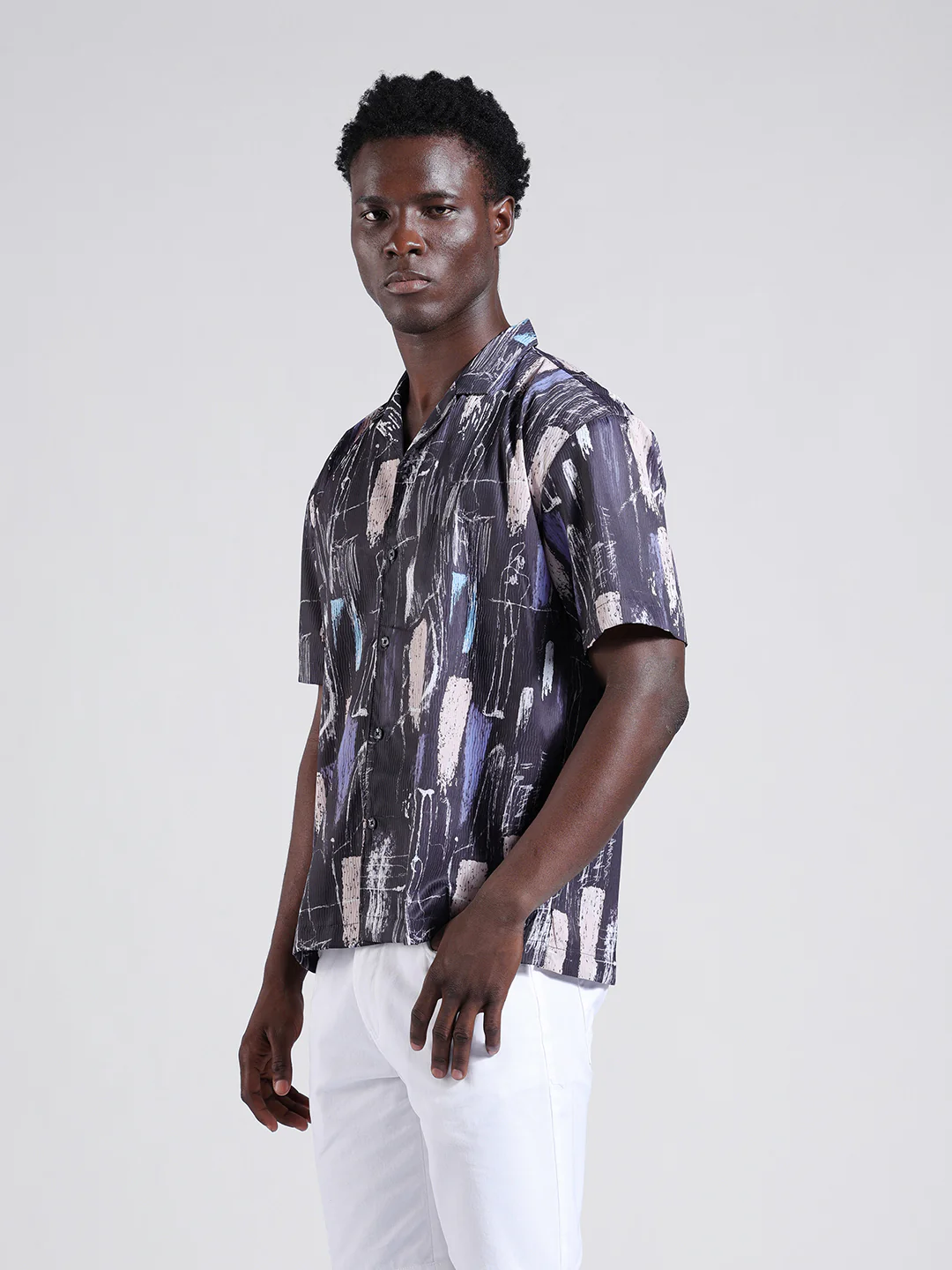 Men's Black Relaxed Fit Printed Resort Wear Shirt - Image 3
