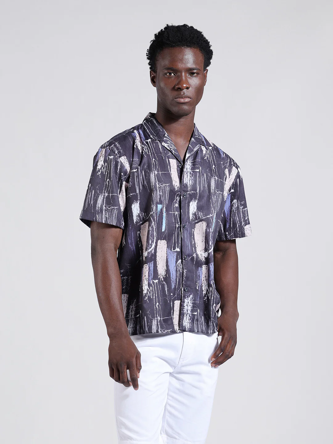 Men's Black Relaxed Fit Printed Resort Wear Shirt - Image 7