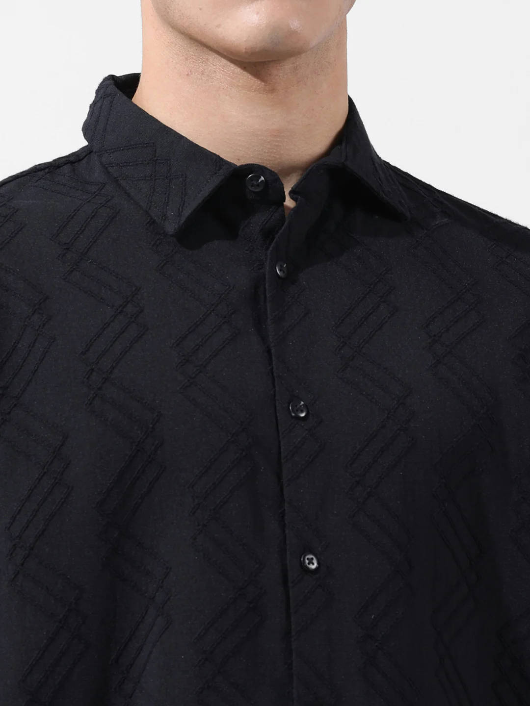 Men's Black Relaxed Fit Solid Resort Wear Shirt - Image 6
