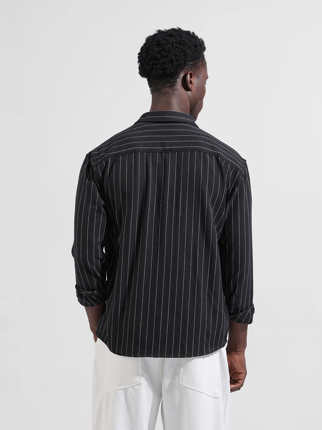 Men's Black Relaxed Fit Striped Casual Shirt - Image 4