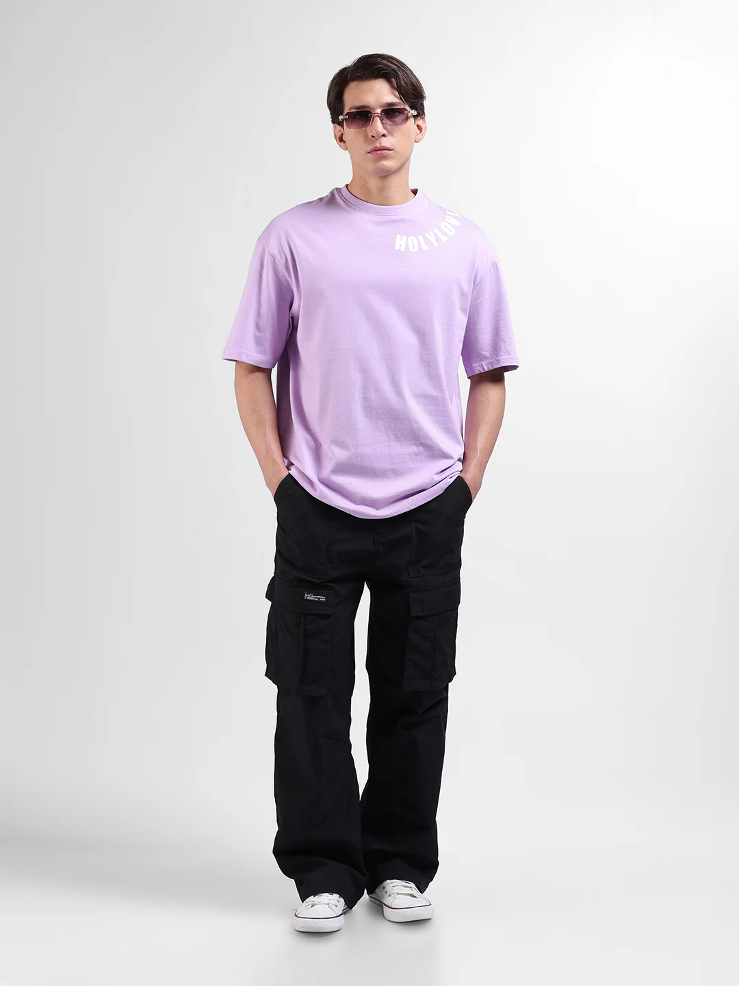 Men's Black Relaxed Fit Textured Utility Cargo - Image 3