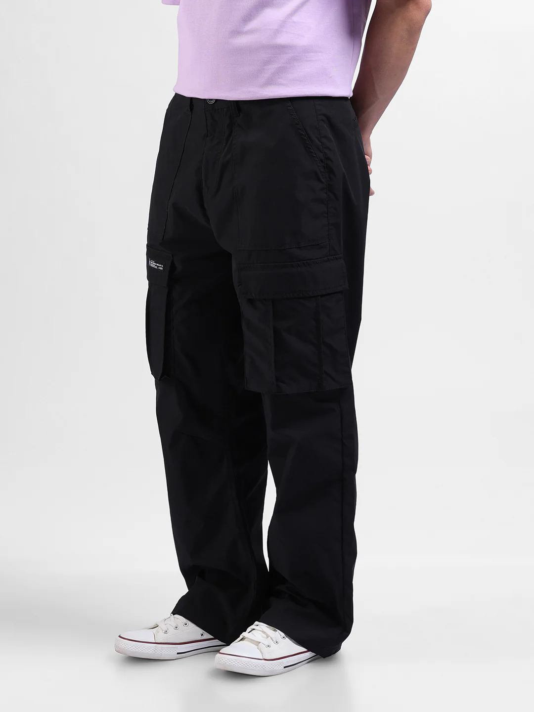 Men's Black Relaxed Fit Textured Utility Cargo - Image 5